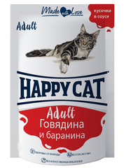 Happy Cat пауч для взрослых кошек говядина,баранина в соусе 85 гр