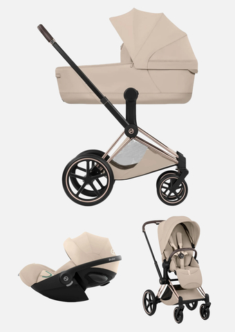 Cybex Priam 5 Style, в цвете Cozy Beige (шасси Rose Gold) + автокресло Cybex Cloud T Plus