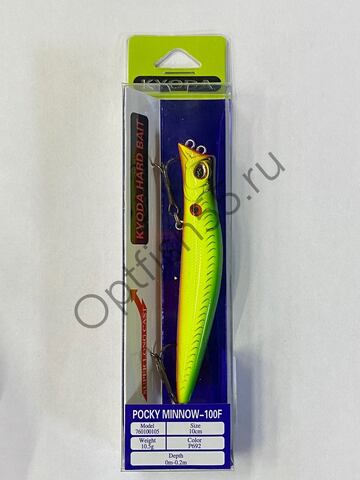 Воблер KYODA Pocky Minnow-100F 10см, 10,5гр, загл. 0м-0,2м цв:Р692