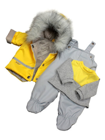 Зимний комплект с полукомбинезоном - Желтый. Одежда для кукол, пупсов и мягких игрушек.
