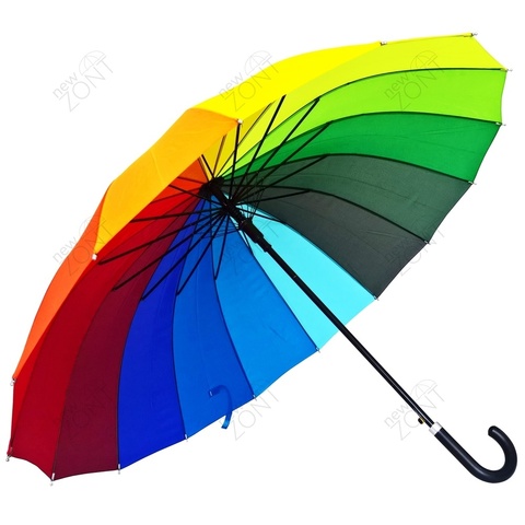 Зонт цвета радуги полуавтомат, трость с черной рукояткой