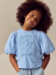 Блуза с вышивкой для девочки Next E64-973, Голубой