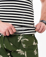 Черная тельняшка интерлок - Магазин тельняшек.ру 8-800-700-93-18Майка-тельняшка ВМФ (черная/суровая полоса) ИНТЕРЛОК ГОСТ Минобороны в Магазине тельняшек