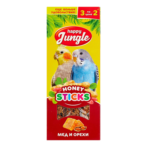 Хэппи Джангл J203 Палочки д/птиц мед+орехи 3шт