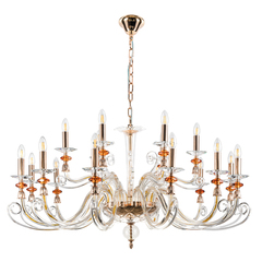 Подвесная люстра Crystal Lux CATARINA SP12+6 V2 GOLD/TRANSPARENT-COGNAC