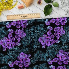 Ткань шелк Армани фиолетовые цветы с паутинкой
