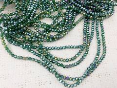 Бусины граненые Рондель, d 4 мм, 1 уп=10 нитей, 1 нить 45 см, серо-зелёный AB