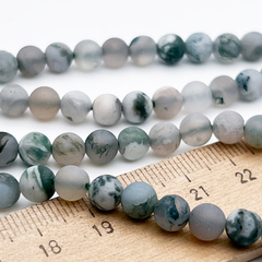 Моховый агат бусины (сорт Б), матовый шар, диаметр около 6,3 мм, цена за 30 шт (1/2 нити)