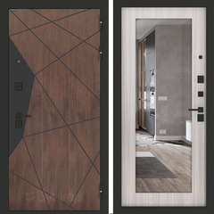 Входная металлическая дверь Бункер БН-14 зеркальная вставка ФЛЗ-603 Сандал белый