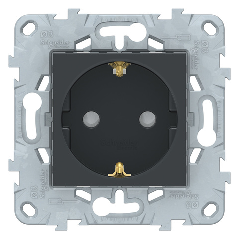 Розетка с заземлением со шторками, винтовой зажим. Цвет Антрацит. Schneider Electric Unica New. NU503754