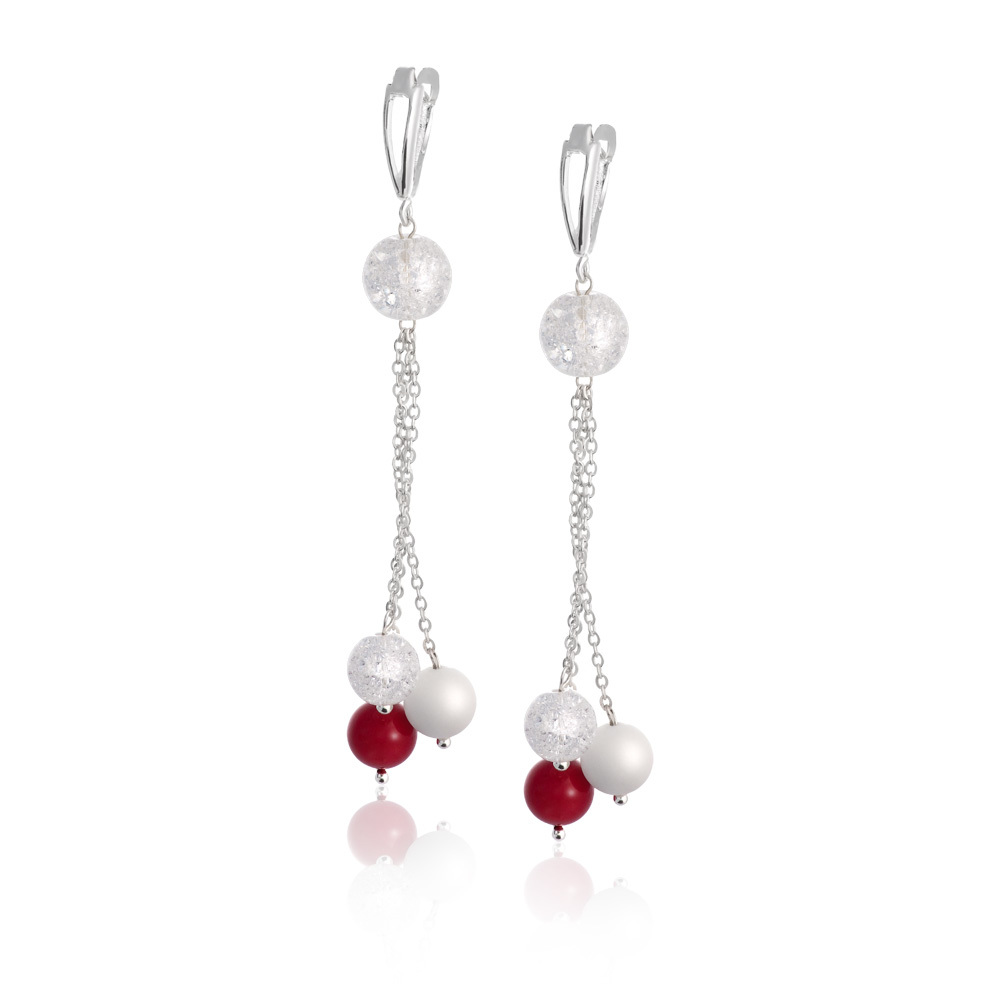 Серьги с агатом, снежным кварцем и кораллом