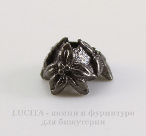Шапочка для бусины TierraCast "Жасмин" (цвет-черный никель) 7х4 мм