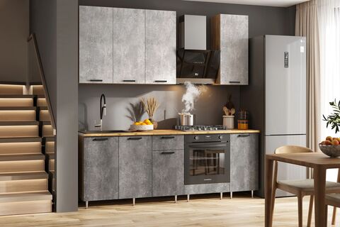 ЛДСП Кухня Рио NEW 2,2/900м (490) Компановка №2 (Бетон светлый/Бетон темный, Дуб Крафт (Дуб вотан))