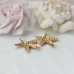 Серьги пусеты Морские звёзды с эмалью, голубой, 28*26 мм, сталь, позолота, СГ047
