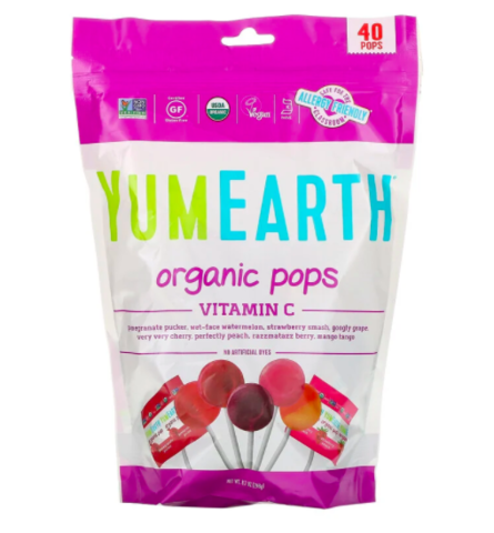 YumEarth, Органические леденцы, витамин C, ассорти вкусов, 40 леденцов