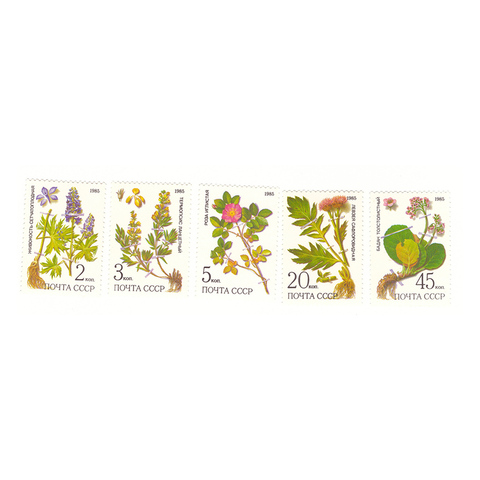 Полная серия марок "Лекарственные растения Сибири" (5 марок)