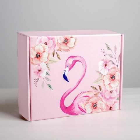 Коробка складная одиночная Прямоугольник «Фламинго», 27*21*9 см, 1 шт.