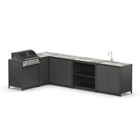 Угловой мангальный комплекс Lounge M-116SG, 3.3x1.8 м, черный/серый каспий