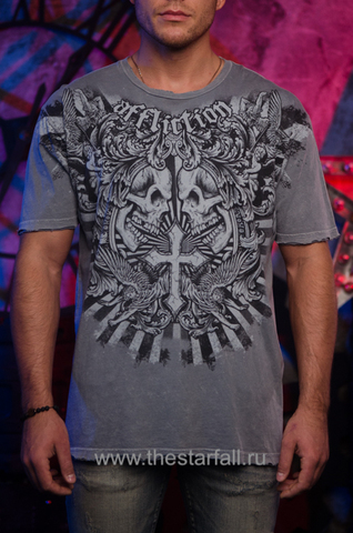 Affliction | Футболка мужская Mens Lucky Tee Grey A301GR перед