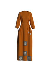 Сиена. Платье льняное комбинированное в пол с вышивкой PL-42-5369