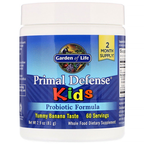 Garden of Life, Kids, Primal Defense, пробиотическая формула, с натуральным банановым вкусом, 81 г (2,9 унции)