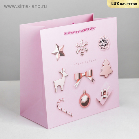 Пакет квадратный «С Новым Годом!», 22 х22 х11 см