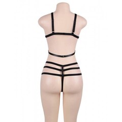 Комплект белья: бра и стринги с ремешками черные (размер XL-2XL)