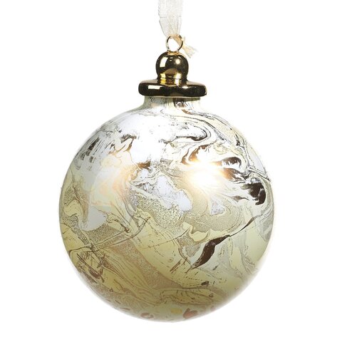 Мраморный шарик 10см Goodwill белый/золотой