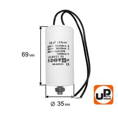 Конденсатор UNITED PARTS CBB60, 10 мкФ, 450В, гибкие выводы, шпилька М8 (90-1001)