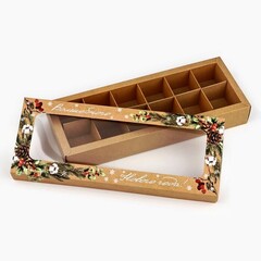 Коробка для 12 конфет Новогодняя ботаника, 26.5 х 10.5 х 3.5 см