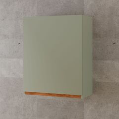 Навесной кухонный шкаф 60х32х75 Малага с дубовой панелью / кухонный модуль с дверью и полкой / зеленый самшит, массив дуба