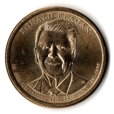 Монета США - 1 доллар 2016 год - 40-й президент США Рональд Рейган