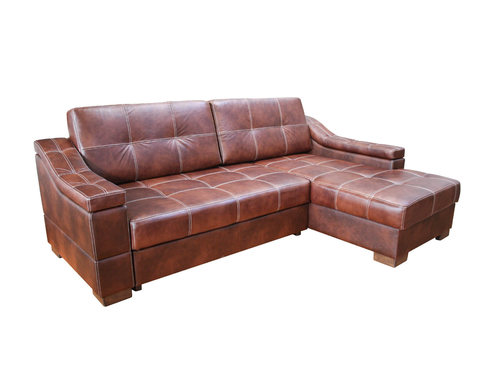 Угловой диван Макс П5 2д1я, натуральная кожа + кожзам, контрастная строчка