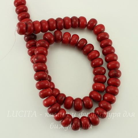 Бусина Говлит (искусств, тониров), рондель, цвет - красный, 10х6 мм, нить