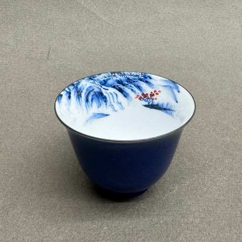 Чашка синяя с росписью внутри, фарфор, 50мл