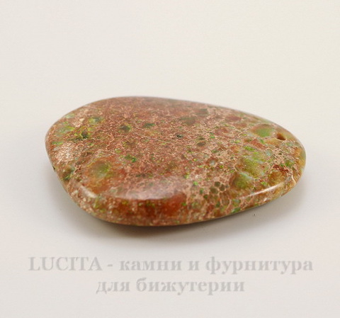 Подвеска Яшма Императорская (тониров) (прессов) (цвет - коричнево-зеленый) 39,7х33,8х7,7 мм №33 ()