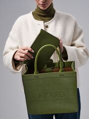 Сумка кожаная шоппер зеленый бамбук