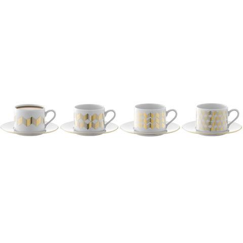 Набор из 4 чашек для чая с блюдцами Signature Chevron 250 мл, золото