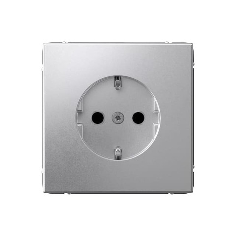 Розетка электрическая 2К+З со шторками 16А 250 В. Цвет Алюминий. Systeme electric серия ArtGallery. GAL000345S