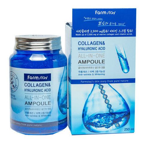 FarmStay Collagen & Hyaluronic Acid All-In-One Ampoule - Многофункциональная ампульная эссенция с гиалуроновой кислотой и коллагеном