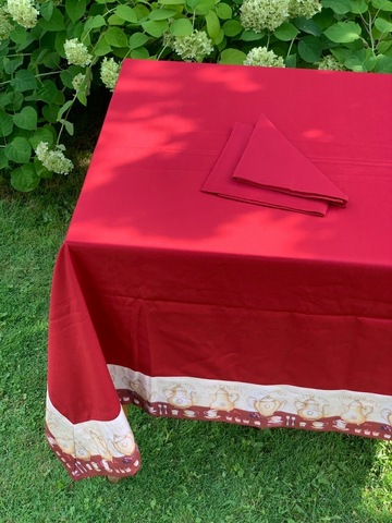 Скатерть 175x270 и 12 салфеток TagHouse 307 Teiere Чайники бордово-бежевые