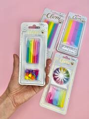 Свечи тортовые классические XL, Ассорти макарунс, с держателями, 15 см, 16 шт.