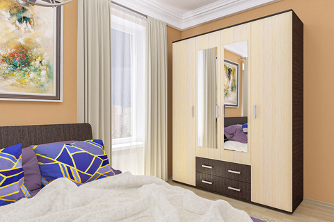 Шкаф 4-х дверный Шон-7 венге / дуб молочный