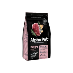 Корм сухой для щенков крупных пород до 6 мес AlphaPet Superpremium с говядиной и рубцом, 3кг