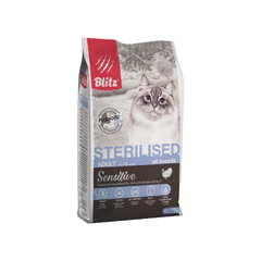 Сухой корм для стерилизованных кошек с индейкой Blitz Sensitive Turkey Adult Sterilised Cat All Breeds 2кг
