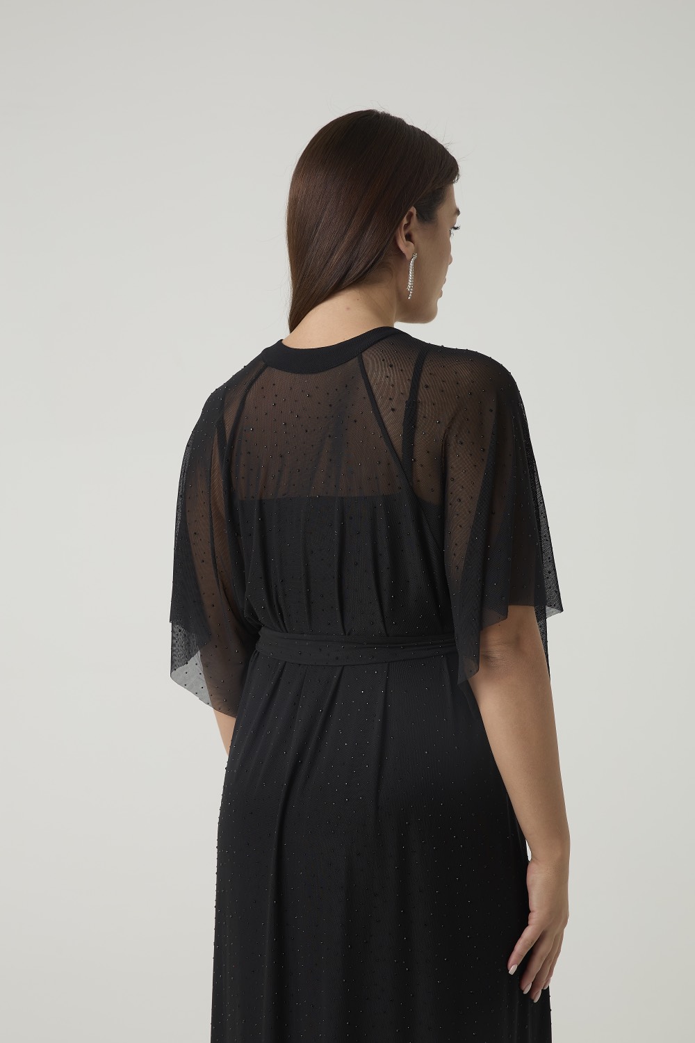 Платье-туника из сетки со стразами, черный