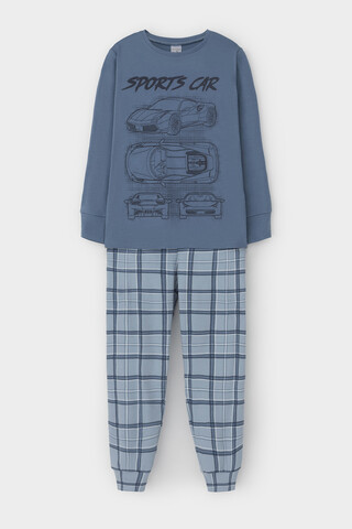 пижама  для мальчика  К 1541/синий джинс,шотландская клетка
