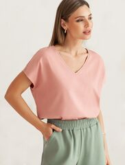 Футболка с V-вырезом и цельнокроеным рукавом из премиального хлопка  D49.100 (120031)