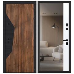 Купить Входная дверь Сапсан шагрень чёрная дуб старый ПВХ белый матовый с зеркалом