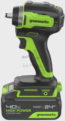 Гайковерт ударный аккумуляторный Greenworks G24IW200, 24V, б/щет, 3/8'', 200Нм, 1х4Ач, ЗУ, кор (3803607CUB)